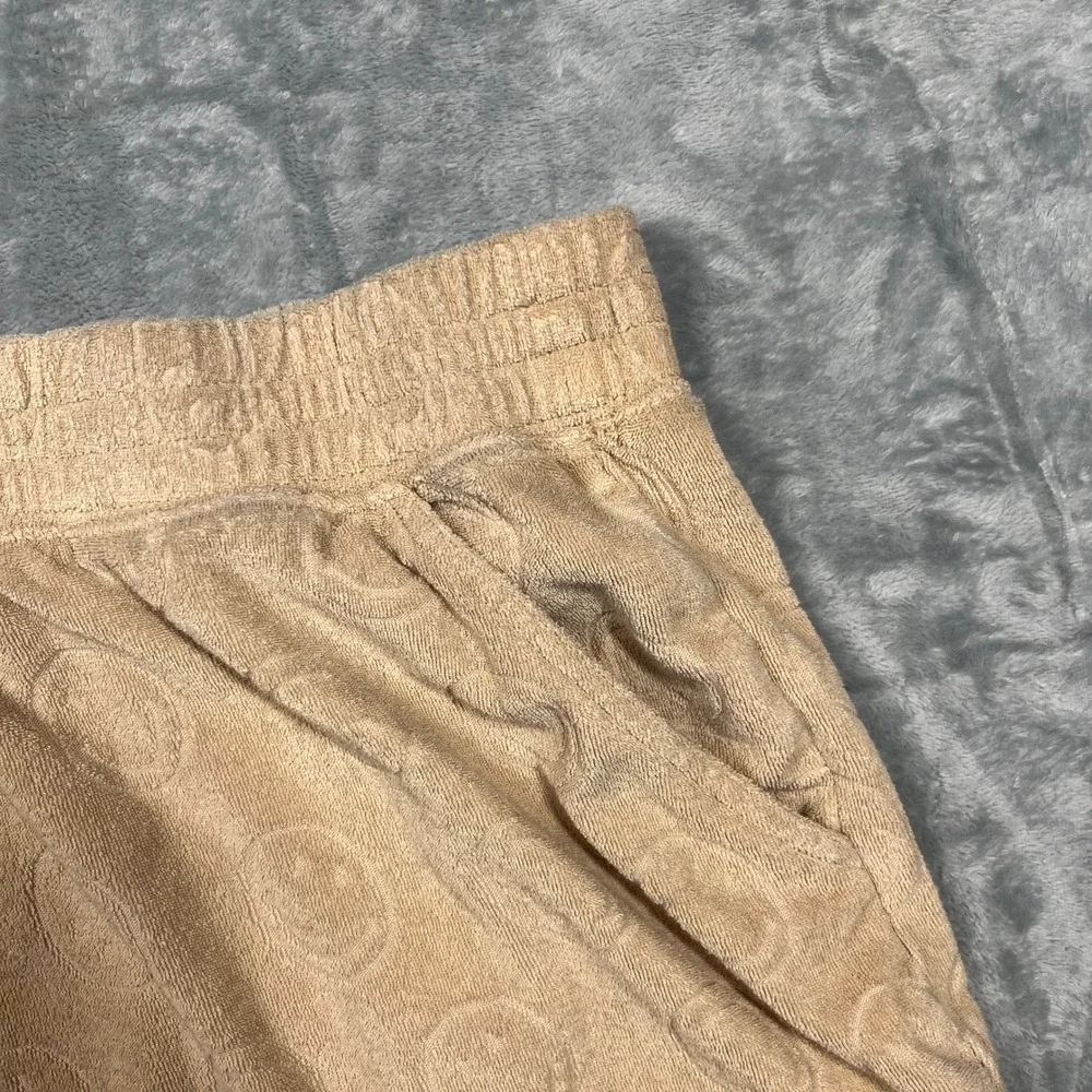 OFFLINE by Aerie Smile Face Shorts Women Tan Terry Cloth Embossed Lounge L